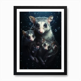 Liquid Otherworldly Mother Possum With Babies 1 Art Print