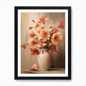 Hibiscus, Autumn Fall Flowers Sitting In A White Vase, Farmhouse Style 2 Art Print