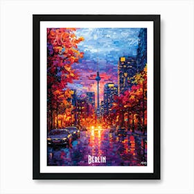 Berlin City Skyline, abstract cubism vibrant Poster Art Print