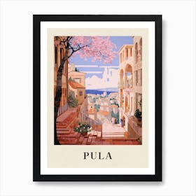 Pula Croatia 2 Vintage Pink Travel Illustration Poster Art Print