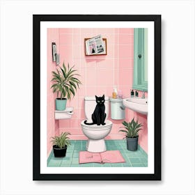 Cat Reading On A Toilet (3) Art Print