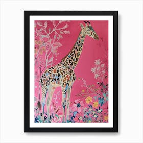 Floral Animal Painting Giraffe 1 Art Print