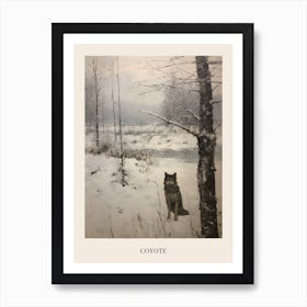 Vintage Winter Animal Painting Poster Coyote 1 Art Print