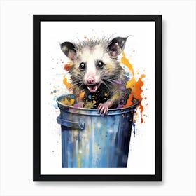  A Possum In Trash Can Vibrant Paint Splash 3 Art Print