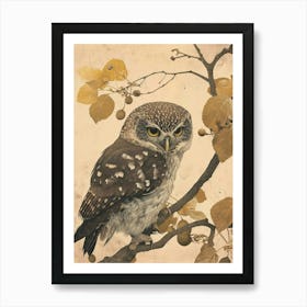 Northern Pygmy Owl Japanese Painting 2 Art Print