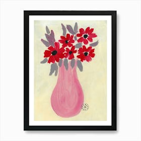 Red Flowers In A Vase Art Print