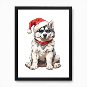 Christmas Siberian Husky Dog Art Print