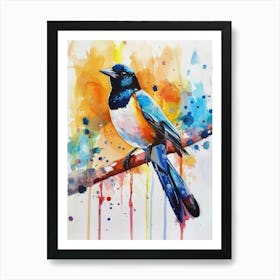 Magpie Colourful Watercolour 2 Art Print