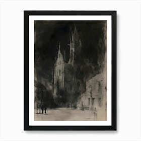 Dark Gothic Cathedral At Night Art Print