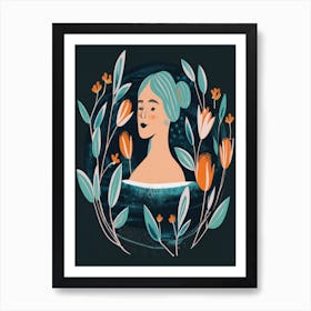 Woman With Flowers Art Print