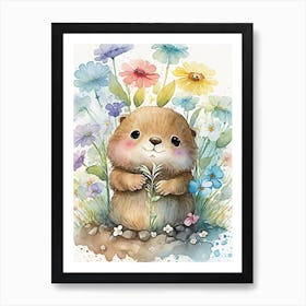 Watercolor Painting of a Cute Beaver Art Print