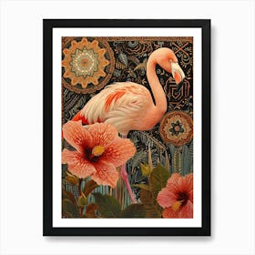 Greater Flamingo And Hibiscus Boho Print 4 Art Print