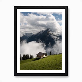 Swiss Alps hut in the clouds Poster