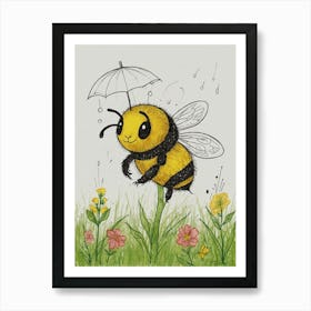 Bee In The Rain Art Print