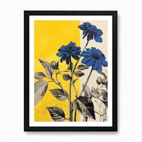 Blue Botanical Black Eyed Susan 1 Art Print