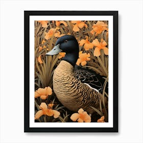 Dark And Moody Botanical Mallard Duck 4 Art Print