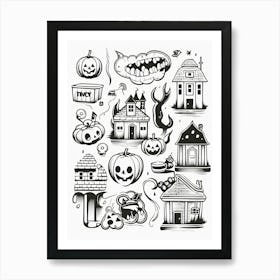 Halloween Black And White Line Art 4 Art Print