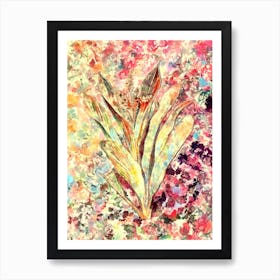 Impressionist Cordyline Fruticosa Botanical Painting in Blush Pink and Gold Art Print