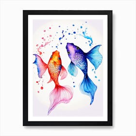 Twin Goldfish Watercolor Painting (104) Art Print