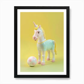 Pastel Toy Unicorn Playing Soccer 1 Art Print