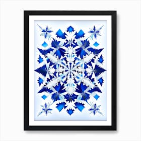 Symmetry, Snowflakes, Blue & White Illustration Art Print