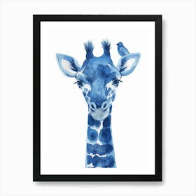 Small Joyful Giraffe With A Bird On Its Head 1 Art Print