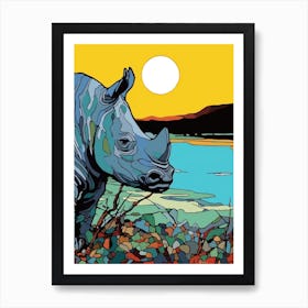 Rhino Sunset Portrait 1 Art Print