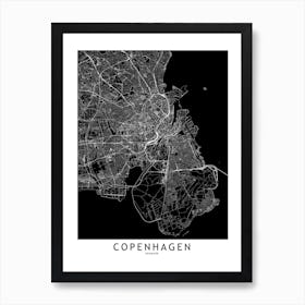 Copenhagen Black And White Map Art Print