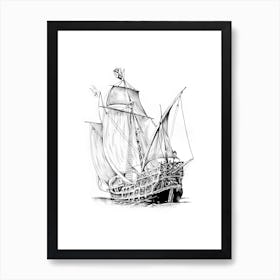 A Marine Boat Art Illustration In A Drawing Style 10 Art Print