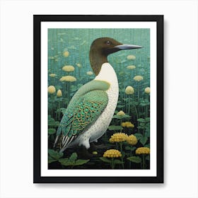 Ohara Koson Inspired Bird Painting Common Loon 2 Art Print