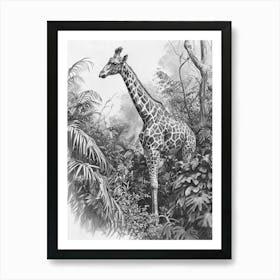 Pencil Portrait Of Giraffe In The Leaves 3 Art Print