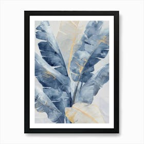 Blue And Gold Banana Leaves Art Print