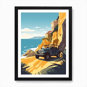 A Jeep Wrangler In Amalfi Coast, Italy, Car Illustration 4 Art Print