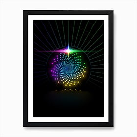 Neon Geometric Glyph in Candy Blue and Pink with Rainbow Sparkle on Black n.0154 Art Print