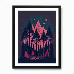 A Fantasy Forest At Night In Red Theme 72 Art Print