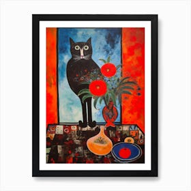 Dahlia With A Cat Surreal Joan Miro Style 3 Art Print