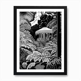 Auckland Domain Wintergardens, New Zealand Linocut Black And White Vintage Art Print