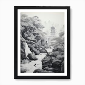 Nikko In Tochigi, Ukiyo E Black And White Line Art Drawing 2 Art Print