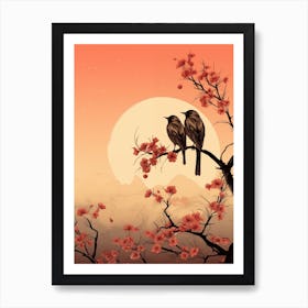 Couple Bird 1400s Sepia Art Print