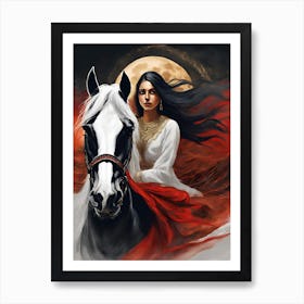 Woman Riding A Horse Art Print