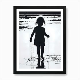 Where the Ocean Meets Innocence: A Silhouette Of A Little Girl In The Water Art Print