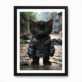 Black Cat In Raincoat Art Print