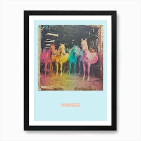 Horses Rainbow In A Barn Poster Art Print