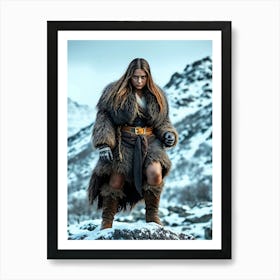 Viking Woman in Fur - Portrait Art Print