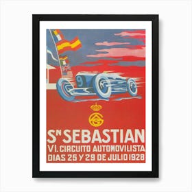 San Sebastián Spain Vintage Car Race Poster Art Print