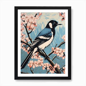 Vintage Bird Linocut Magpie 10 Art Print