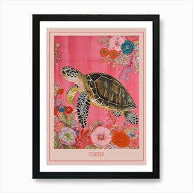 Floral Animal Painting Turtle 2 Poster Art Print
