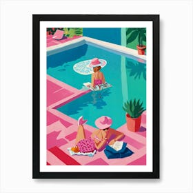 Two Women Reading In The Pool Art Print