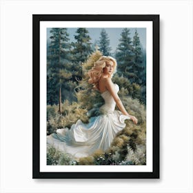 Collage Art of Beautiful Woman in The Alps Forest #6 Art Print