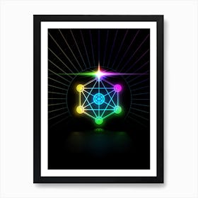Neon Geometric Glyph in Candy Blue and Pink with Rainbow Sparkle on Black n.0352 Art Print